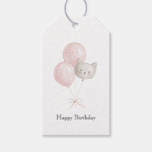 Cat Blush Pink Balloons Birthday Gift Tags