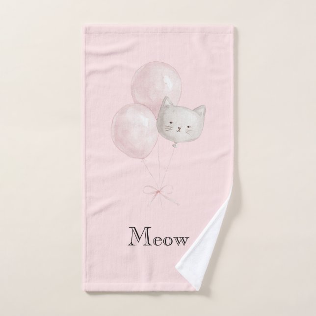 Cat Blush Pink Balloons   Hand Towel (Hand Towel)