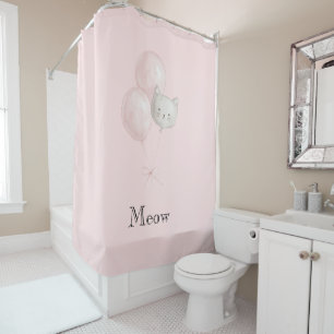 Cat Blush Pink Balloons Shower Curtain