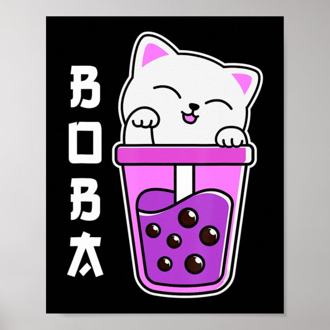 Cat Boba Anime Bubble Tea Neko Girls Kawaii Girls  Poster (Front)