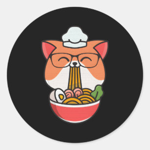 Cat Boba Eat Ra Anime Kawaii Neko Cat Eating Ra Ka Classic Round Sticker