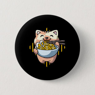 cat boba eat ramen anime kawaii neko cat drinking  6 cm round badge