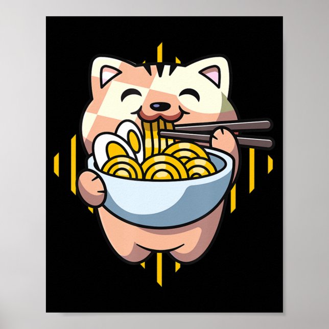cat boba eat ramen anime kawaii neko cat drinking  poster (Front)
