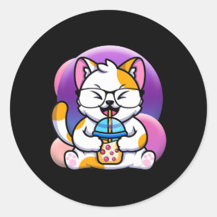 cat boba eat ramen anime kawaii neko cat eating ra classic round sticker