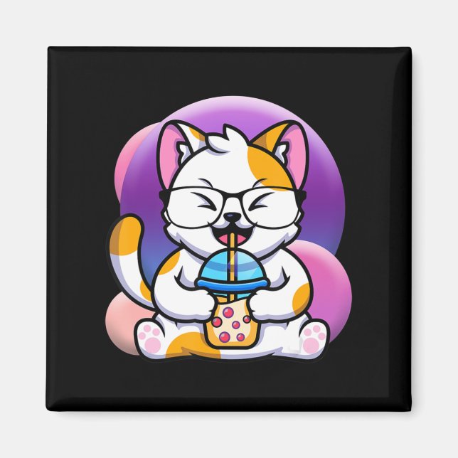 cat boba eat ramen anime kawaii neko cat eating ra magnet (Front)