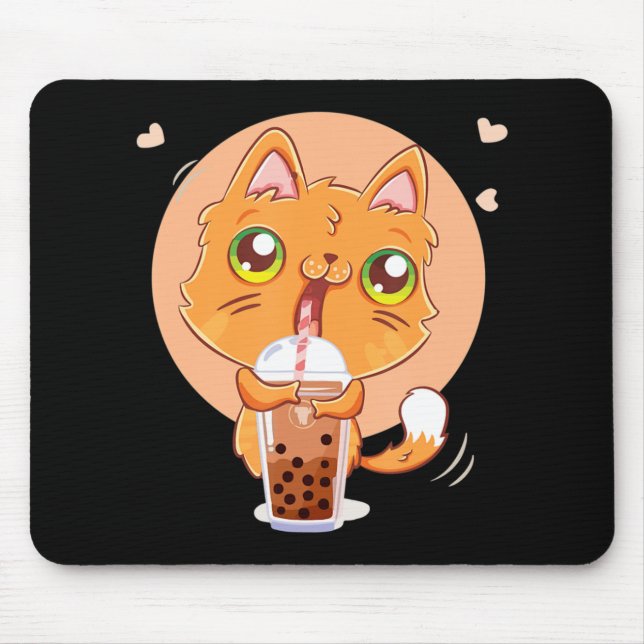 Cat Boba Tea Bubble Kawaii Japanese Anime Gift Gir Mouse Pad (Front)