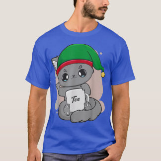 Cat Boba Tea Bubble Kawaii Xmas Elf Crew Pastel An T-Shirt