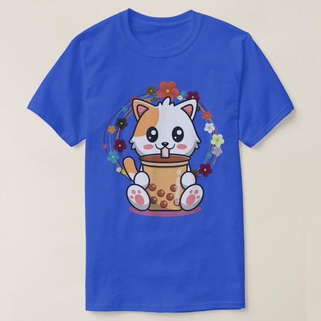 Cat Boba Tea Bubble Tea Anime Kawaii Neko 570 T-Shirt (Design Front)