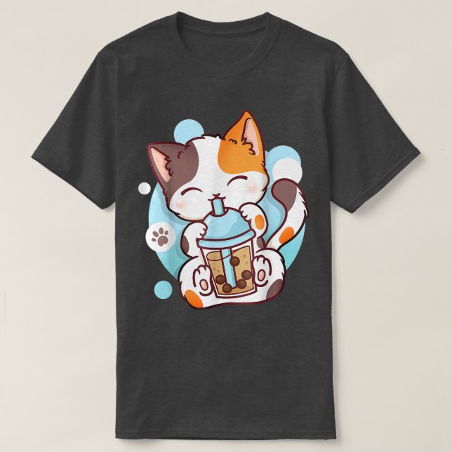Cat Boba Tea Bubble Tea Anime Kawaii Neko 592 T-Shirt (Design Front)