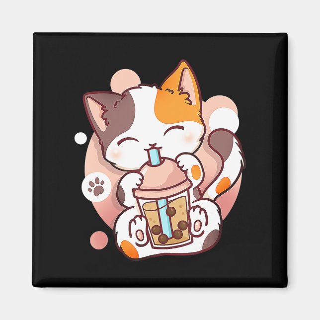 Cat Boba Tea Bubble Tea Anime Kawaii Neko for Girl Magnet (Front)