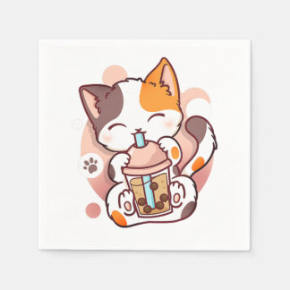 Cat Boba Tea Bubble Tea Anime Kawaii Neko for Girl Napkin
