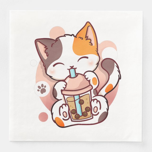 Cat Boba Tea Bubble Tea Anime Kawaii Neko for Girl Napkin (Front)