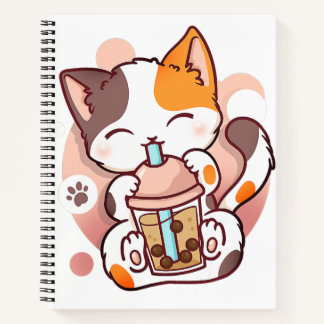 Cat Boba Tea Bubble Tea Anime Kawaii Neko for Girl Notebook