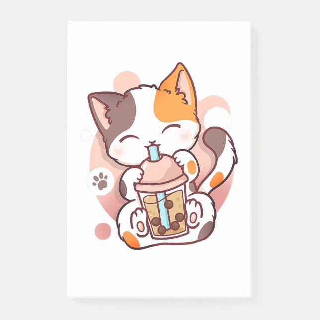 Cat Boba Tea Bubble Tea Anime Kawaii Neko for Girl Post-it Notes (Front)