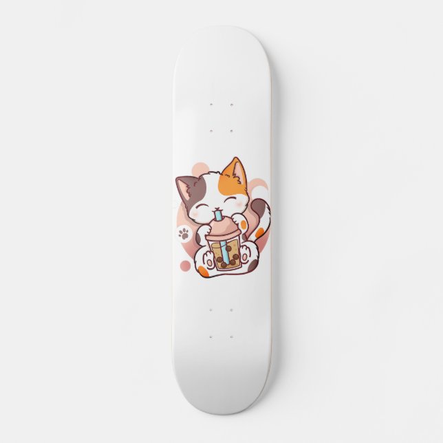 Cat Boba Tea Bubble Tea Anime Kawaii Neko for Girl Skateboard (Front)