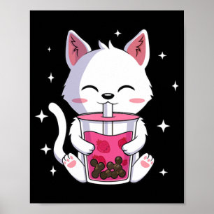 Cat Boba Tea Bubble Tea Anime Kawaii Neko Gift Gir Poster