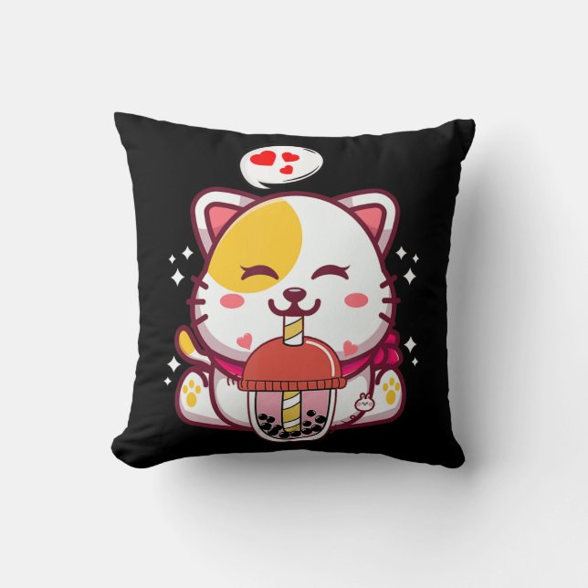 Cat Boba Tea Bubble Tea Anime Kawaii Neko Gifts Gi Cushion (Front)