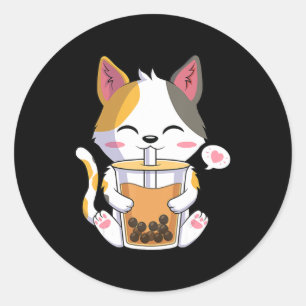 Cat Boba Tea Bubble Tea Anime Kawaii Neko Girl Tee Classic Round Sticker