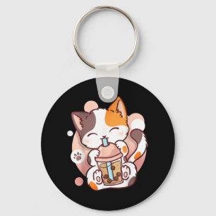 Cat Boba Tea Bubble Tea Anime Kawaii Neko  Key Ring