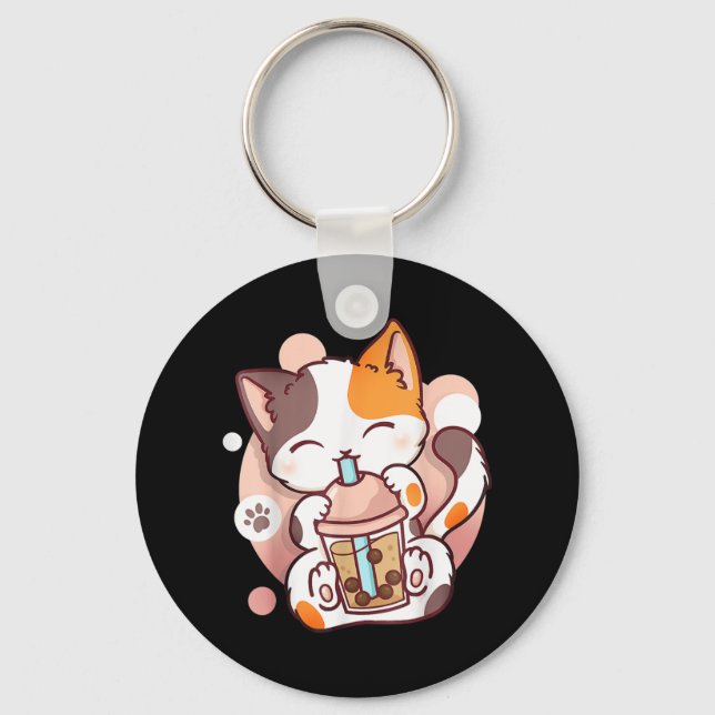 Cat Boba Tea Bubble Tea Anime Kawaii Neko  Key Ring (Front)
