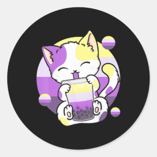 Cat Boba Tea Bubble Tea Anime Kawaii Neko Kids Gir Classic Round Sticker