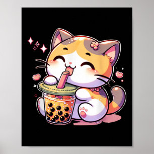Cat Boba Tea Bubble Tea Anime Kawaii Neko Kids Tee Poster