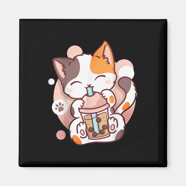 Cat Boba Tea Bubble Tea Anime Kawaii Neko  Magnet (Front)
