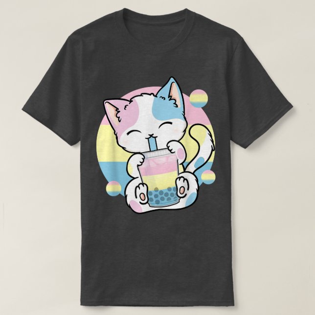 Cat Boba Tea Bubble Tea Anime Kawaii Neko Panseual T-Shirt (Design Front)