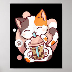 Cat Boba Tea Bubble Tea Anime Kawaii Neko  Poster
