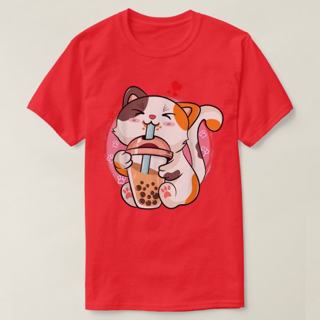 Cat Boba Tea Bubble Tea Anime Kawaii Neko  T-Shirt (Design Front)