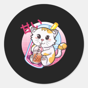 Cat Boba Tea Bubble Tea Cat Lover Anime Kawaii Nek Classic Round Sticker