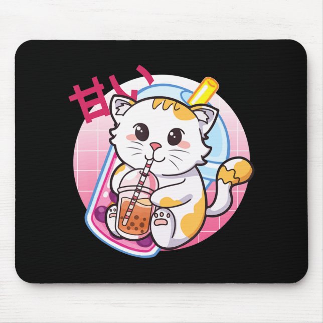 Cat Boba Tea Bubble Tea Cat Lover Anime Kawaii Nek Mouse Pad (Front)