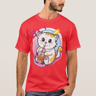 Cat Boba Tea Bubble Tea Cat Lover Anime Kawaii Nek T-Shirt
