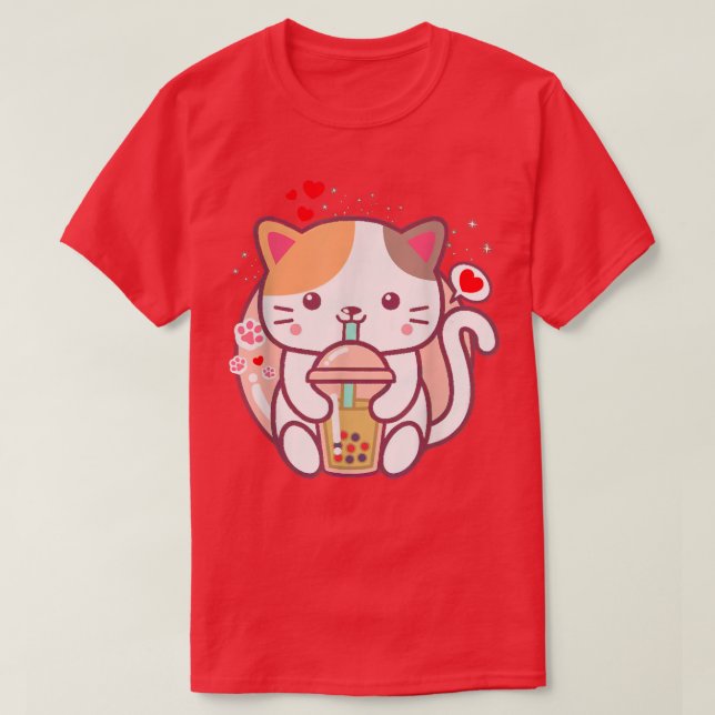 Cat Boba Tea Bubble Tea Kawaii Anime Japanese Gift T-Shirt (Design Front)