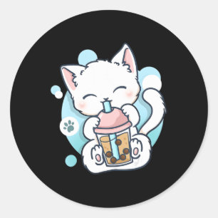 Cat Boba Tea Bubble Tea Kawaii Anime Japanese Neko Classic Round Sticker
