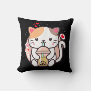 Cat Boba Tea Bubble Tea Kawaii Anime Japanese Neko Cushion