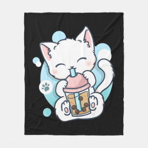 Cat Boba Tea Bubble Tea Kawaii Anime Japanese Neko Fleece Blanket