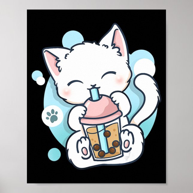Cat Boba Tea Bubble Tea Kawaii Anime Japanese Neko Poster (Front)
