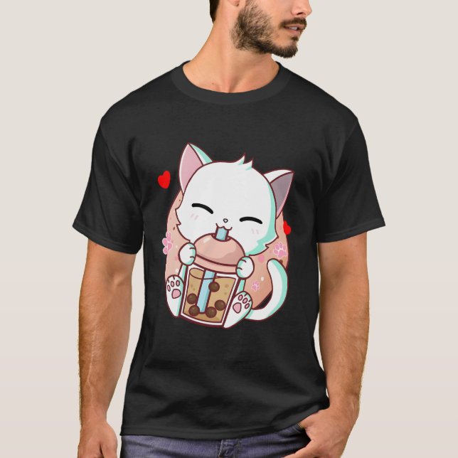 Cat Boba Tea Bubble Tea Kawaii Anime Japanese Neko T-Shirt (Front)