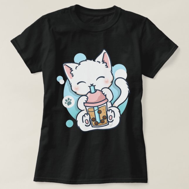 Cat Boba Tea Bubble Tea Kawaii Anime Japanese Neko T-Shirt (Design Front)