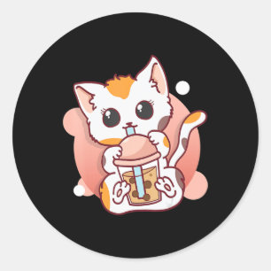 Cat Boba Tea Bubble Tea Kawaii Anime Neko for Girl Classic Round Sticker