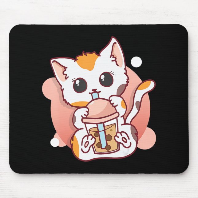 Cat Boba Tea Bubble Tea Kawaii Anime Neko for Girl Mouse Pad (Front)