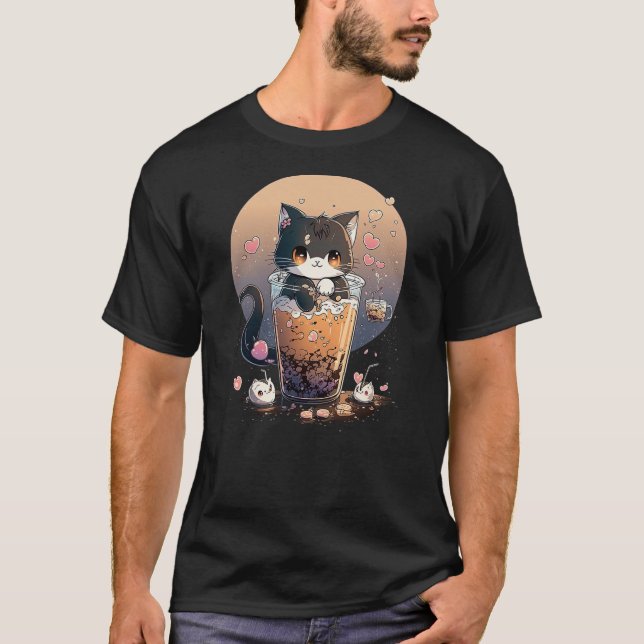 Cat Boba Tea kawaii Kitty Bubble Tea Anime T-Shirt (Front)