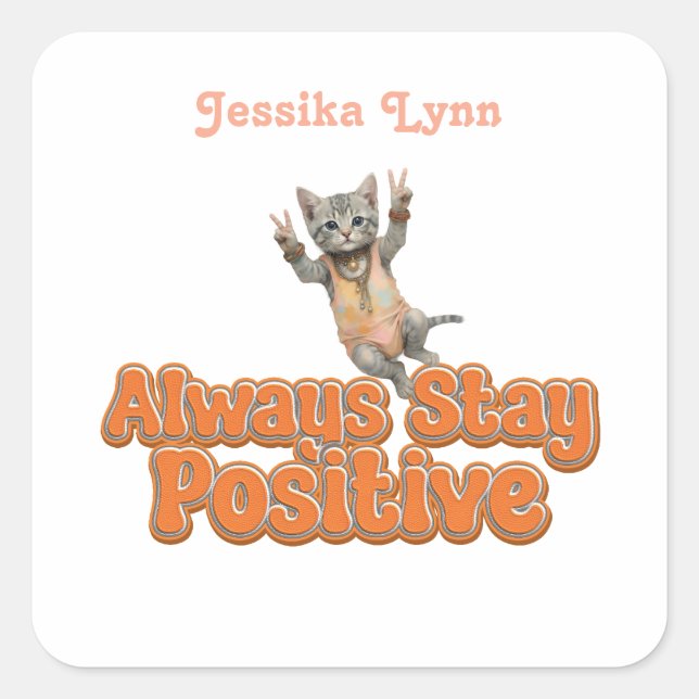 Cat Boho Hippie custom personalised Hippie  Square Sticker (Front)