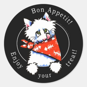 Cat Bon Appetit! Pet Gourmet Treats Black Classic Round Sticker