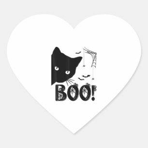 Cat Boo! Funny Hiding Peekaboo Scary Halloween Cat Heart Sticker