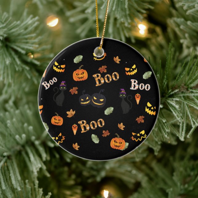 Cat Boo Halloween Ceramic Ornament (Tree)