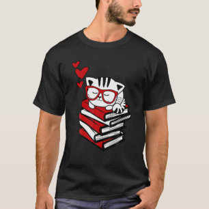 Cat Book Nerd Reader Cute Geek Glasses Funny T-Shirt