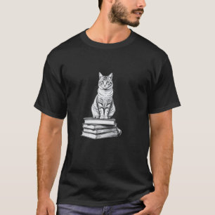Cat Book Reader, Funny Librarian Teacher Black T-Shirt