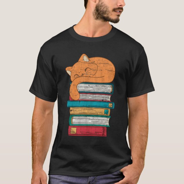 Cat Book Reading T-Shirt (Front)